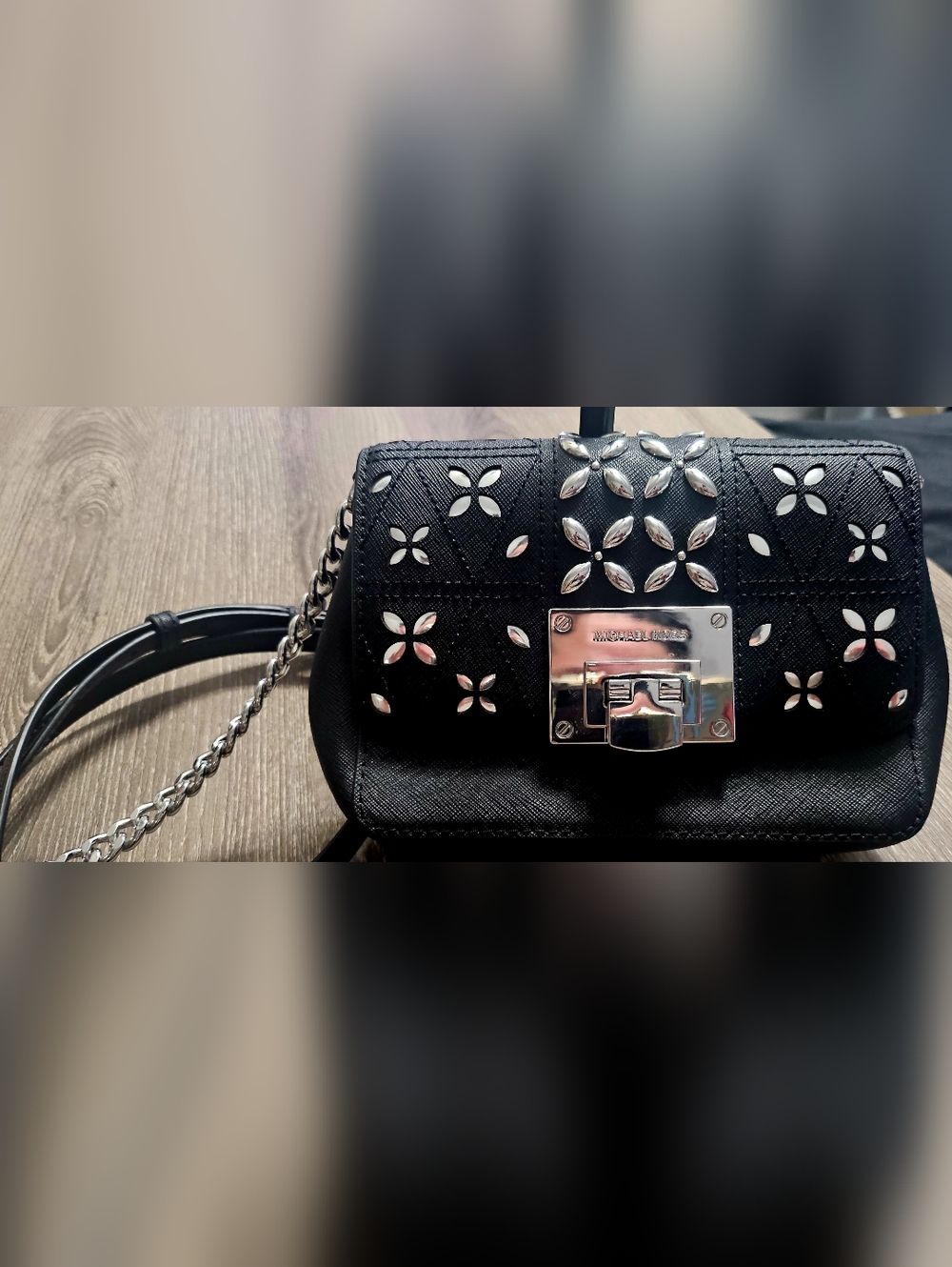 Authentic Michael Kors Tina Gem Black/Silver Crossbody Purse